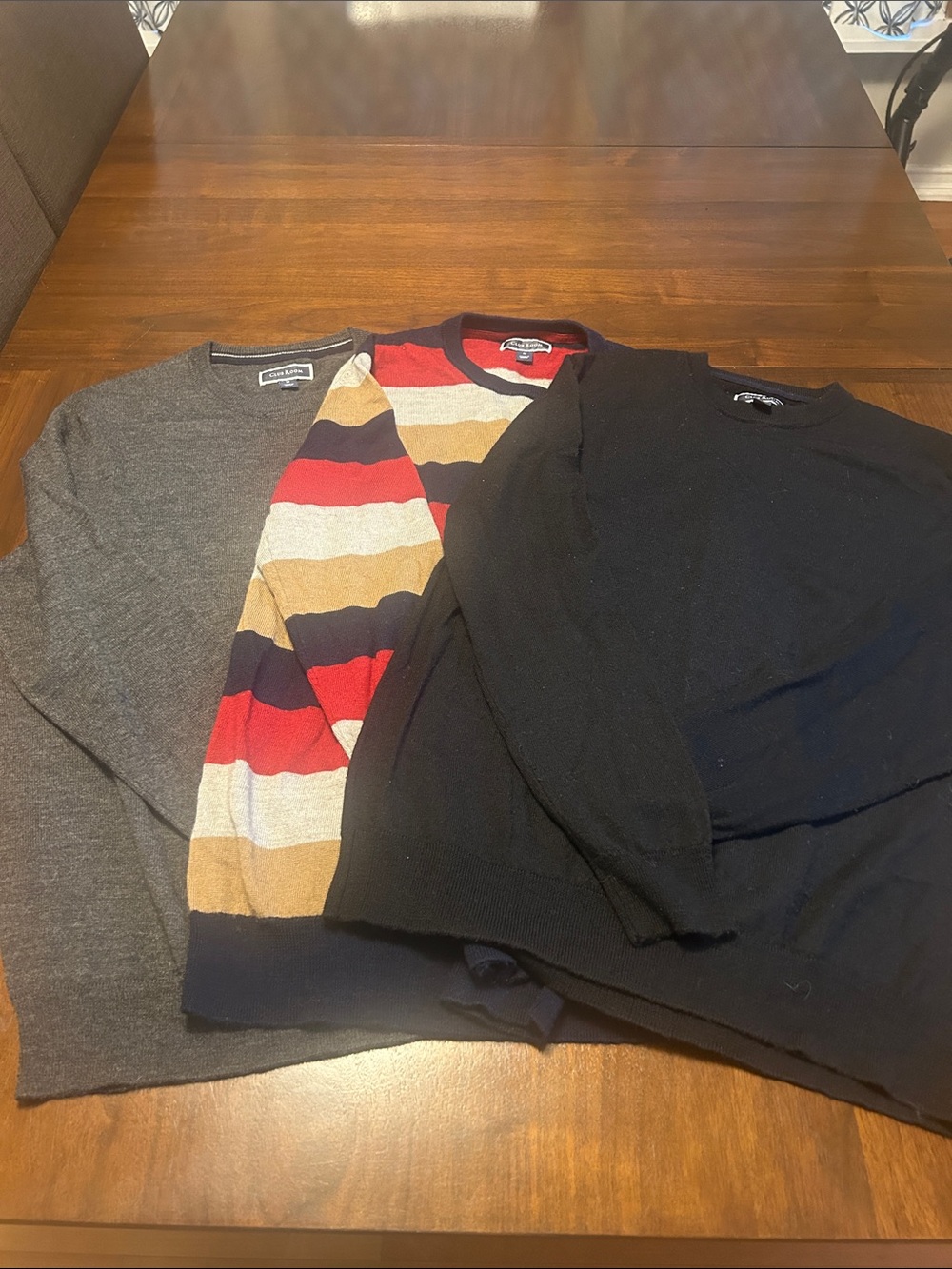 Club Room Men's Crewneck Sweater Set - Gray, Black & Striped Red/Tan/Navy